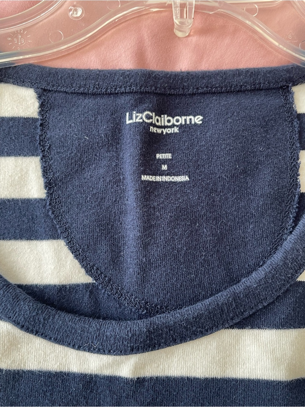 Liz Claiborne Navy and White Striped Tank Top nautical summer petite medium - Picture 6 of 8